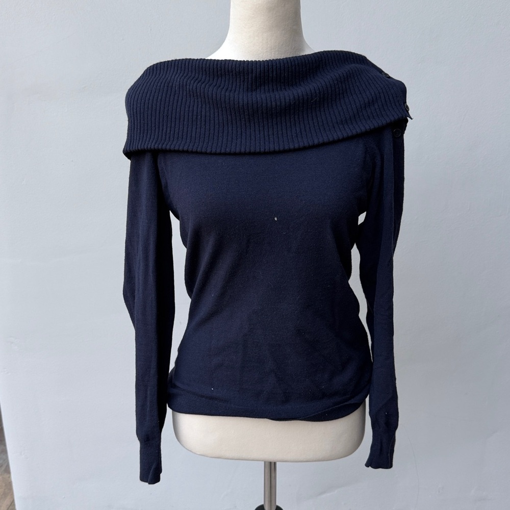 THEORY Off-Shoulder Sweater Dark Blue Navy - size small